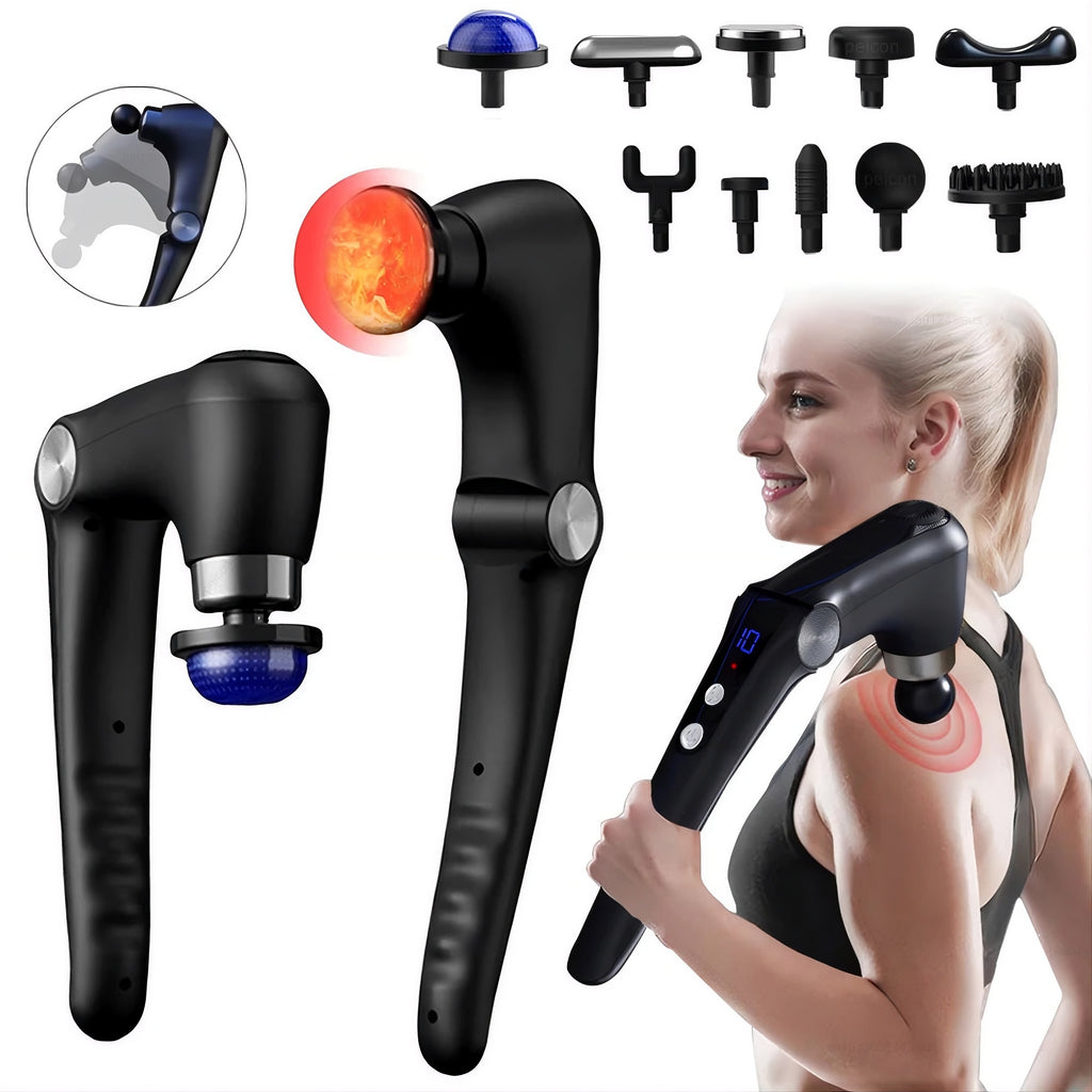 Percussion Massage Gun with Adjustable Extension Handle | 9 Speeds & 10 Heads