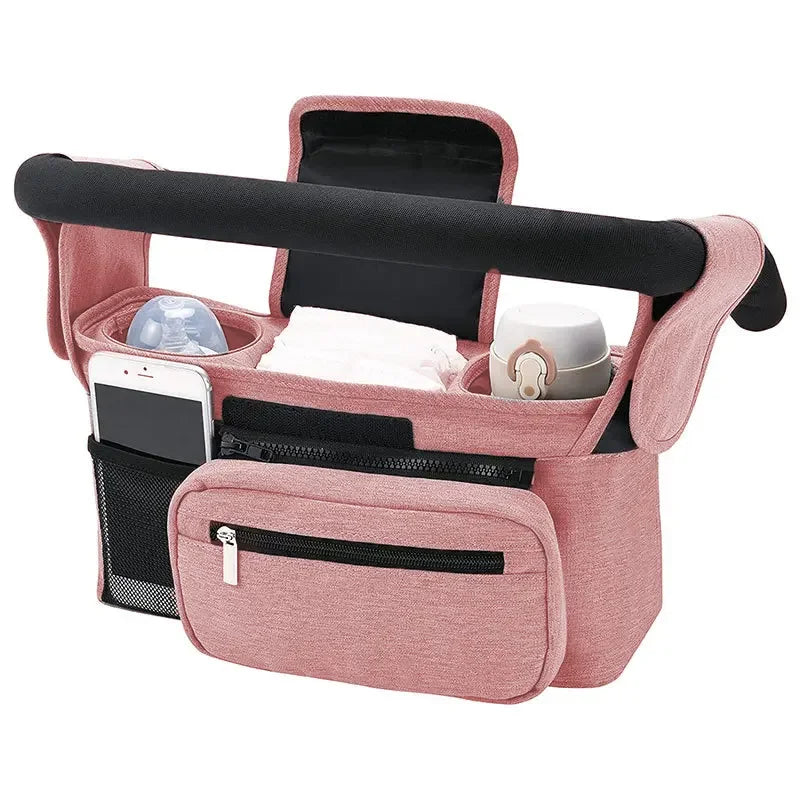 Universal Stroller Organizer – Insulated Cup Holders, Detachable Wristlet & Shoulder Bag for Joggers, Umbrellas & Pet Strollers