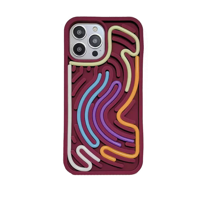 Stress-Relieving Maze iPhone Case – Interactive Fidget Cover with 5 Colorful Silicone Lines