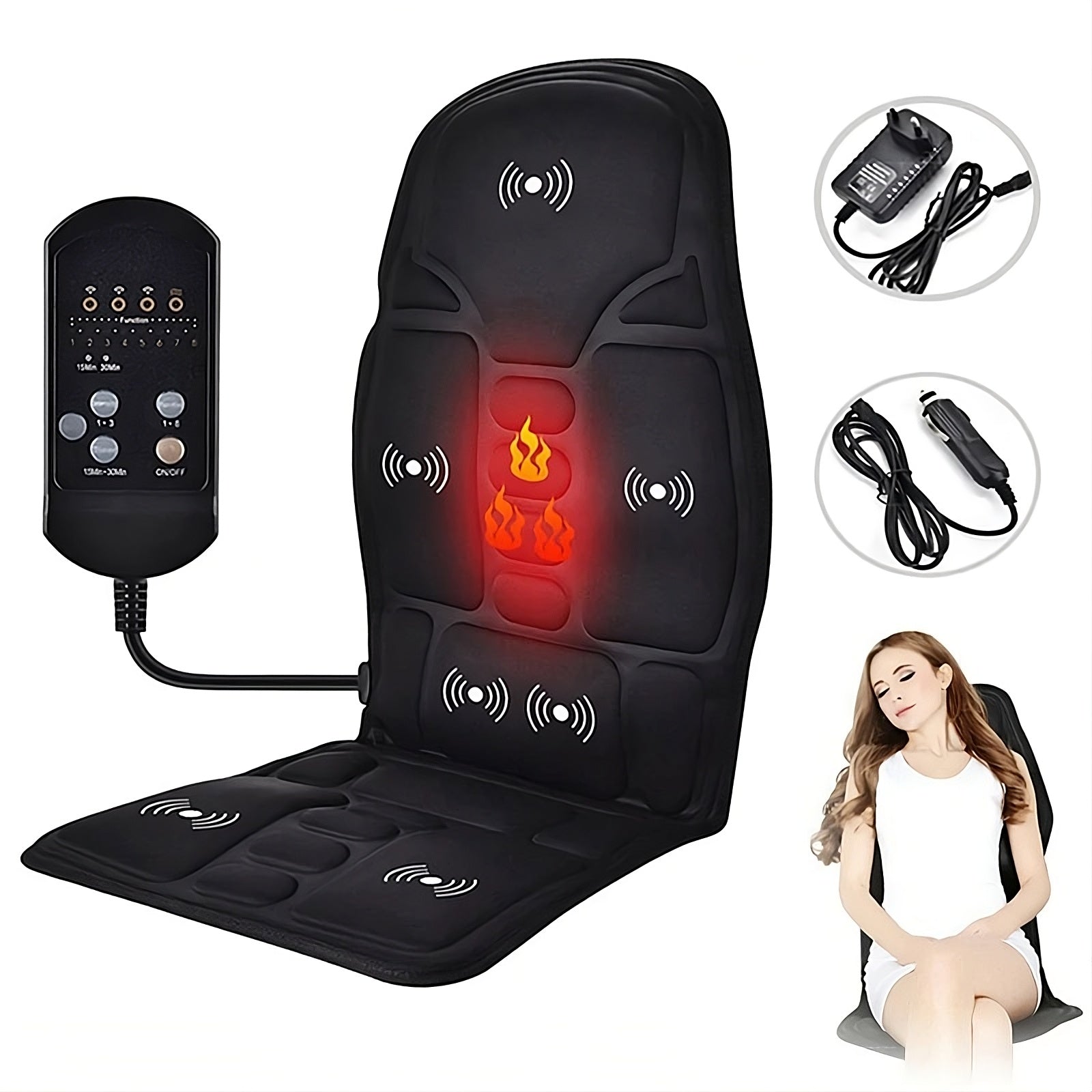Full-Body Heated Massage Cushion – 7-Motor Vibration with Heat for Car, Home & Office