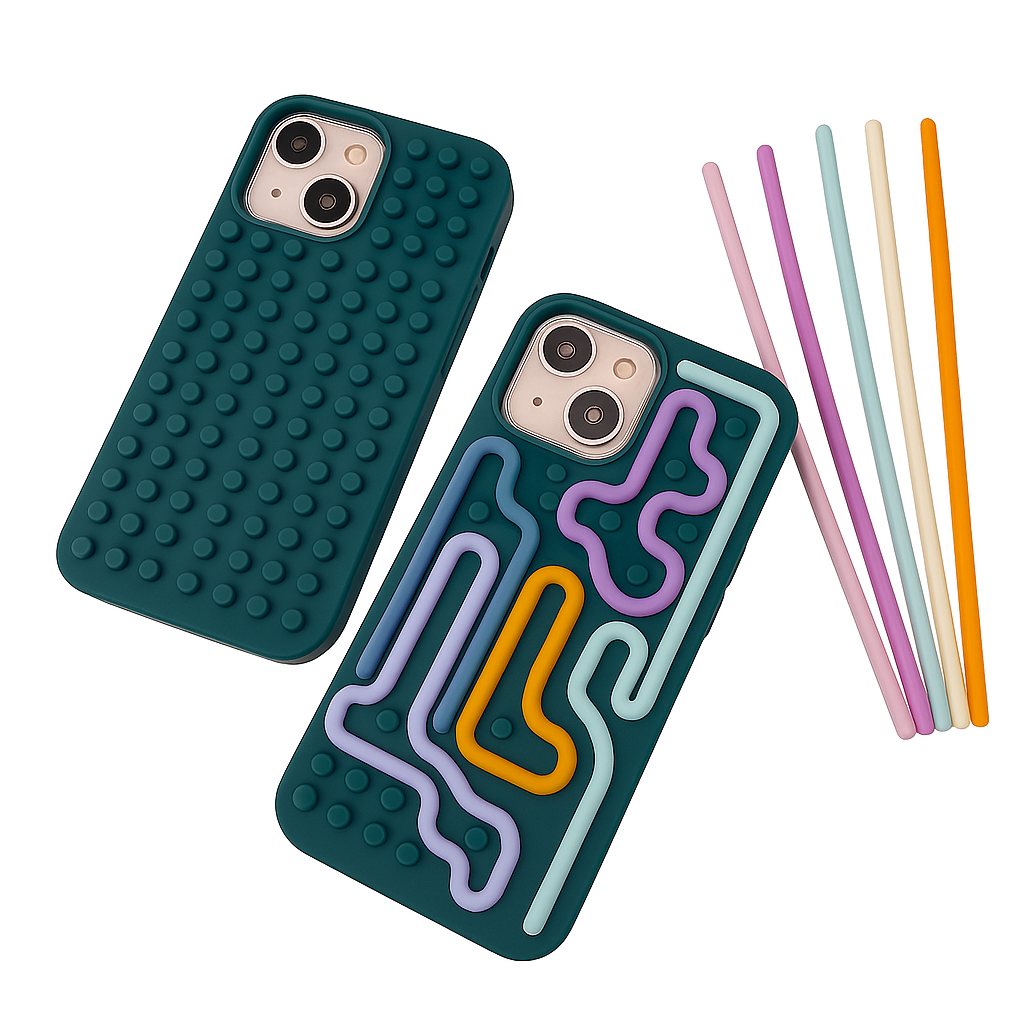 Stress-Relieving Maze iPhone Case – Interactive Fidget Cover with 5 Colorful Silicone Lines