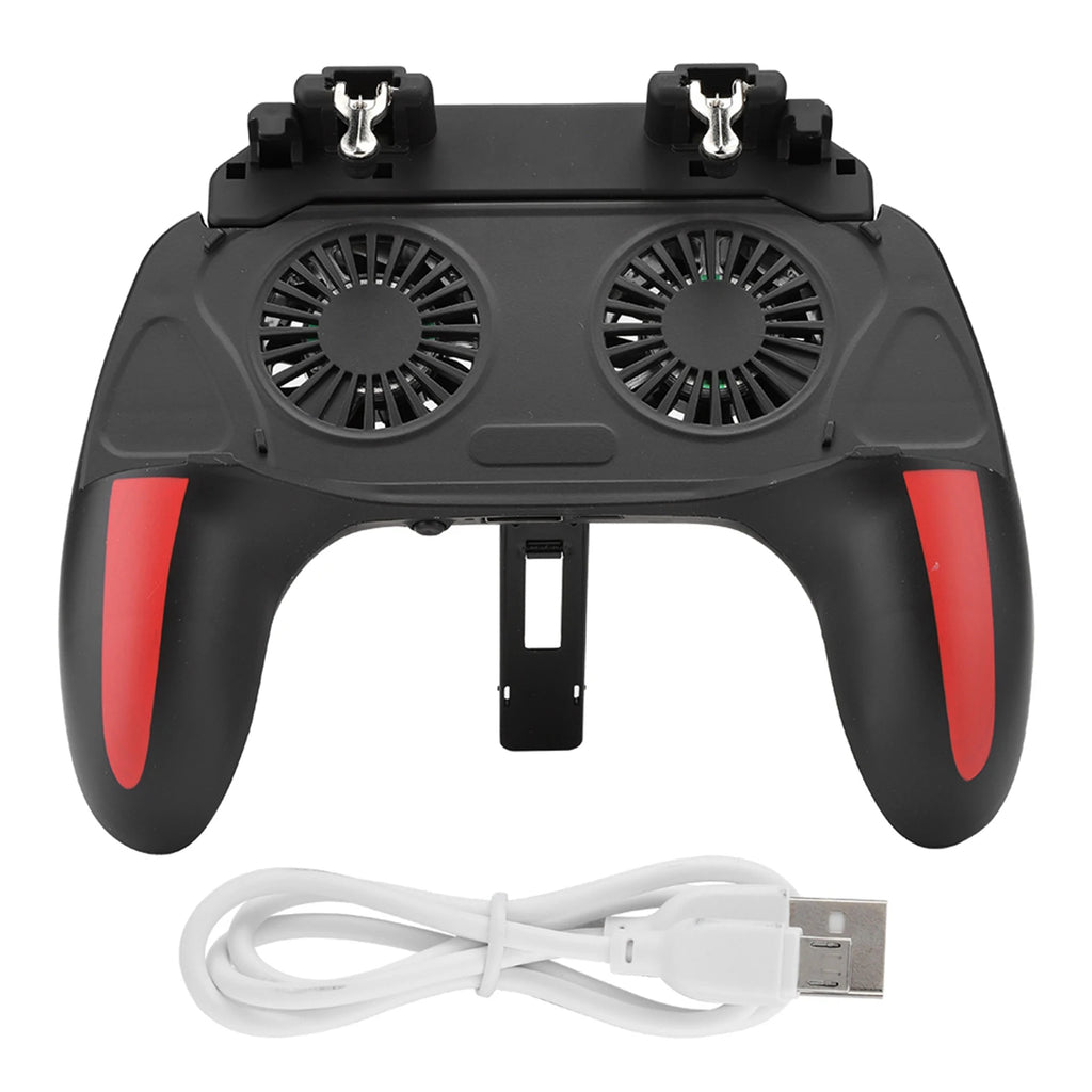 5-in-1 Mobile Game Controller with Dual Cooling Fans – L1R1 Triggers, Ergonomic Grip & Phone Stand for PUBG, COD & Fortnite