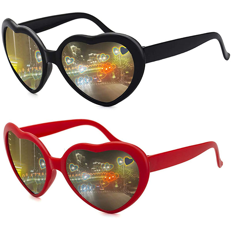 Heart-Shaped Diffraction Glasses – UV Protection Sunglasses for Festivals & Special Occasions (2-Pack)
