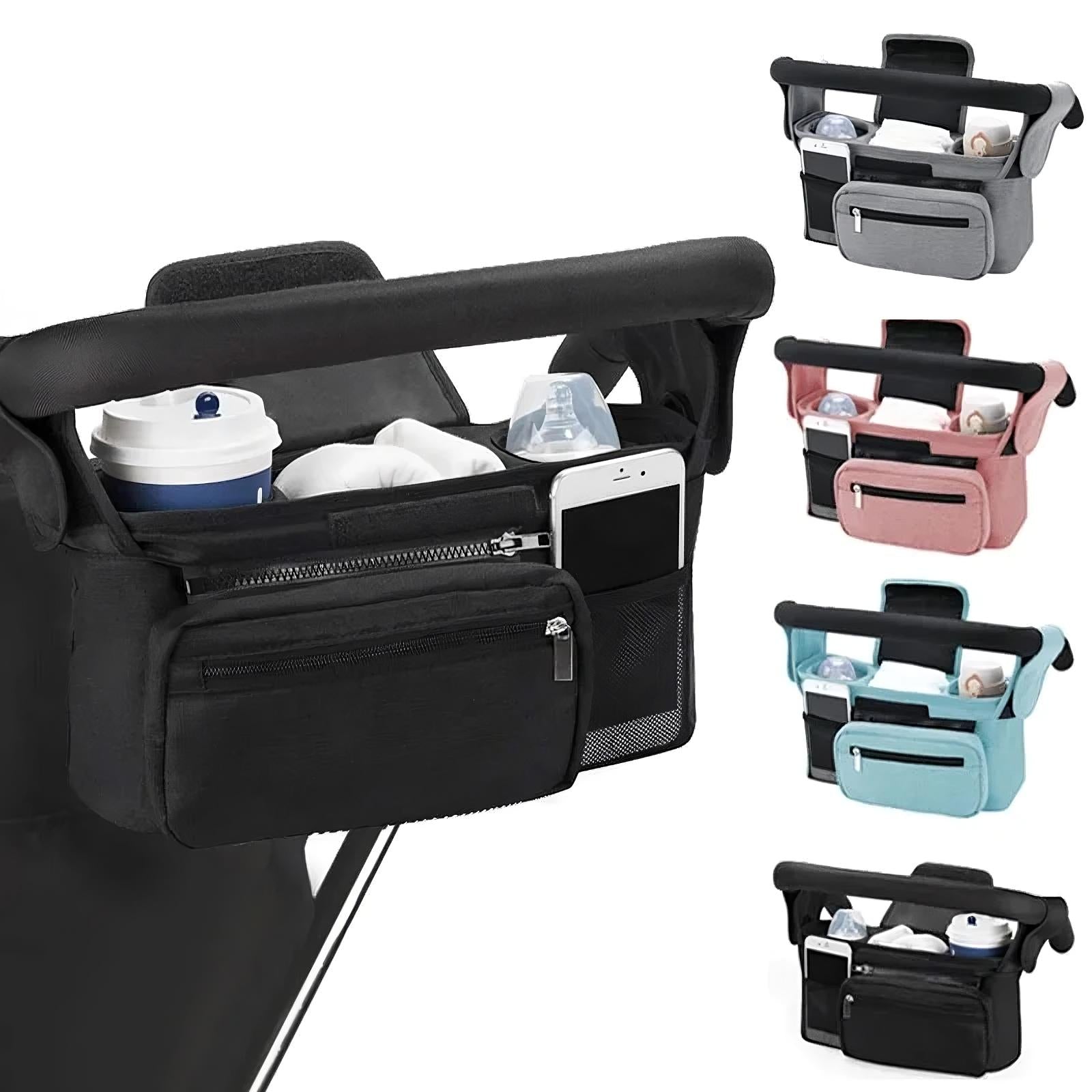 Universal Stroller Organizer – Insulated Cup Holders, Detachable Wristlet & Shoulder Bag for Joggers, Umbrellas & Pet Strollers