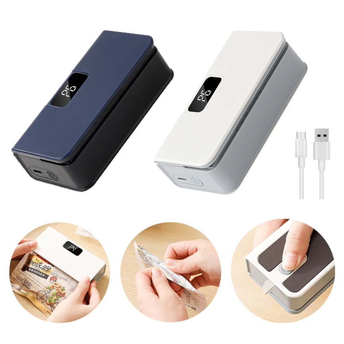 Compact Bag Sealer with Built-In Cutter & Rechargeable Battery