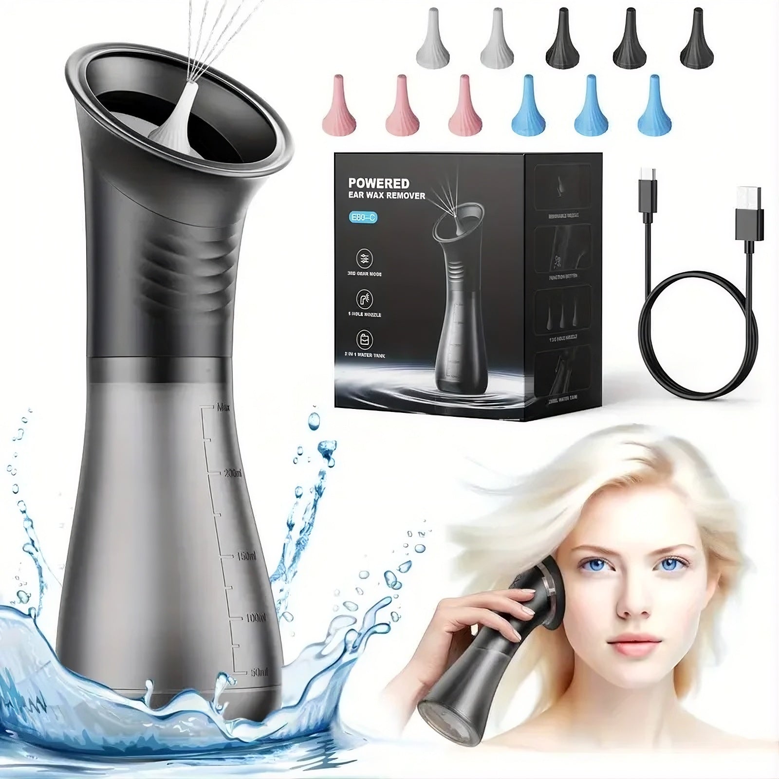 Electric Ear Irrigation Kit – Safe Water Pressure Ear Wax Removal with Temperature Sensor
