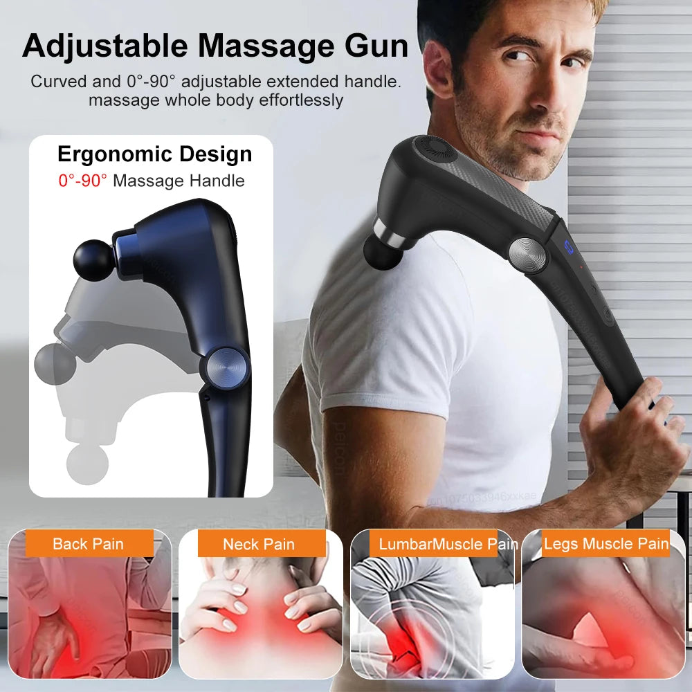 Percussion Massage Gun with Adjustable Extension Handle | 9 Speeds & 10 Heads