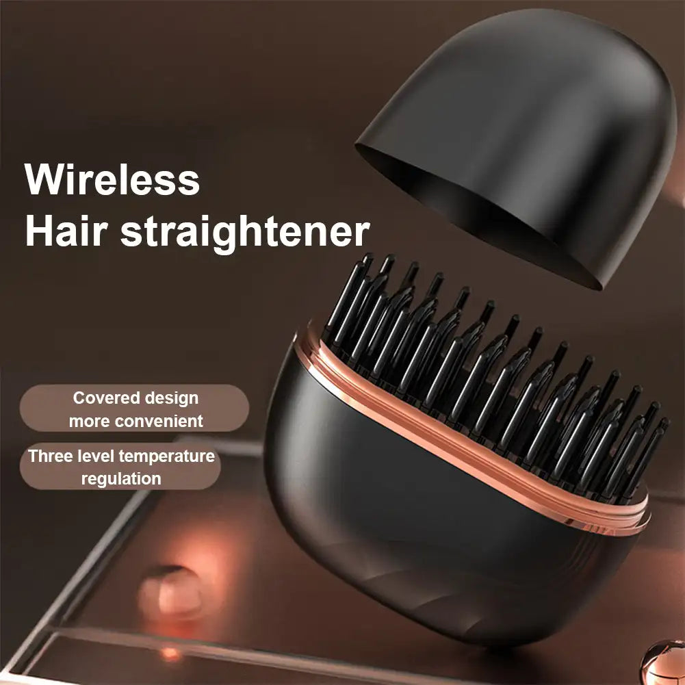 Mini Rechargeable Hair Straightener Brush – Cordless USB-C Travel Styler with 3-Speed Heat Control