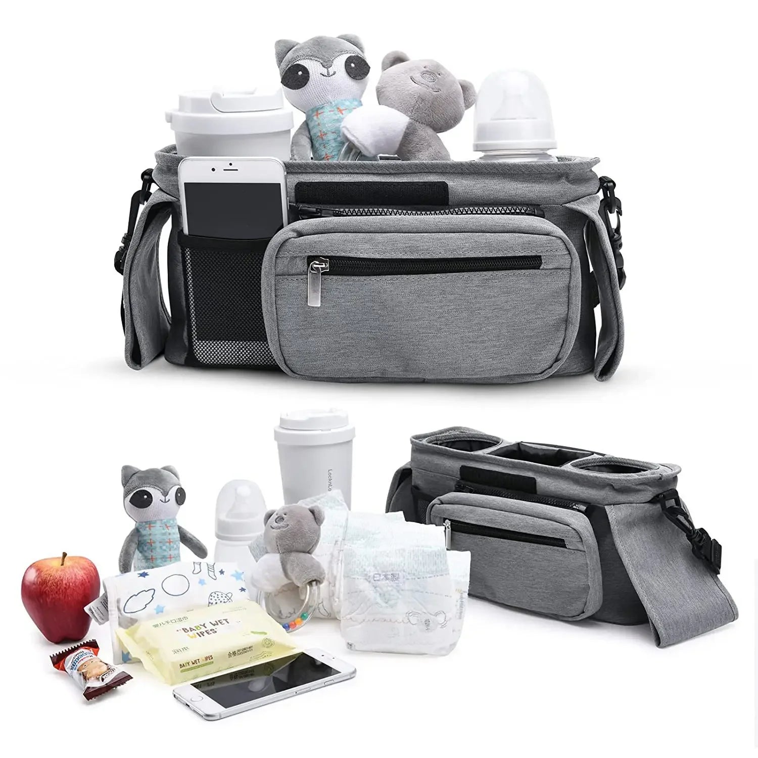Universal Stroller Organizer – Insulated Cup Holders, Detachable Wristlet & Shoulder Bag for Joggers, Umbrellas & Pet Strollers
