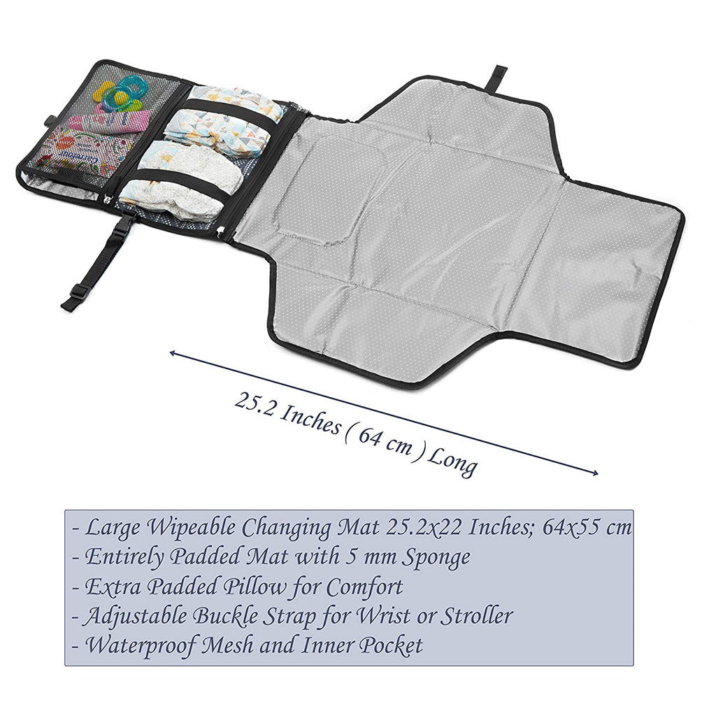Compact Diaper Changing Kit – Portable Changing Pad with Wipes Case, Diaper Pocket & Stroller Strap