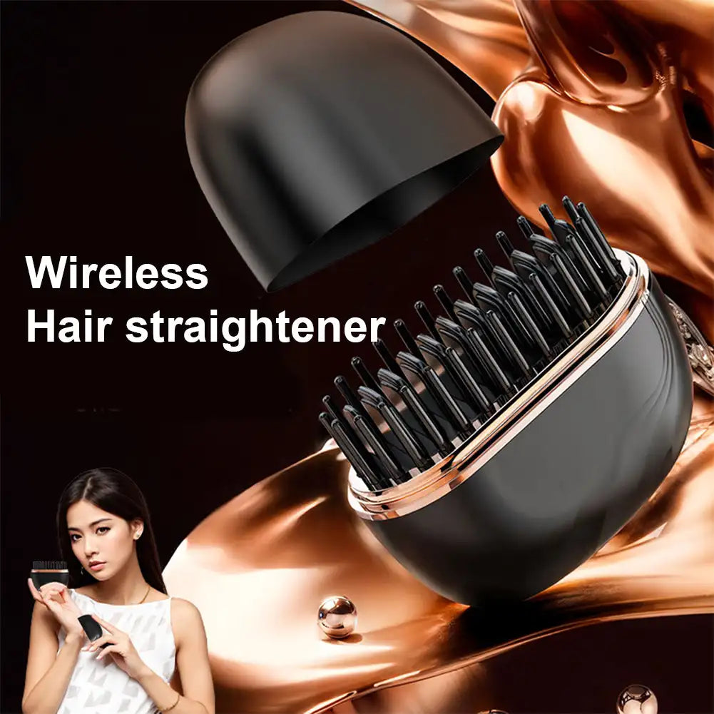 Mini Rechargeable Hair Straightener Brush – Cordless USB-C Travel Styler with 3-Speed Heat Control