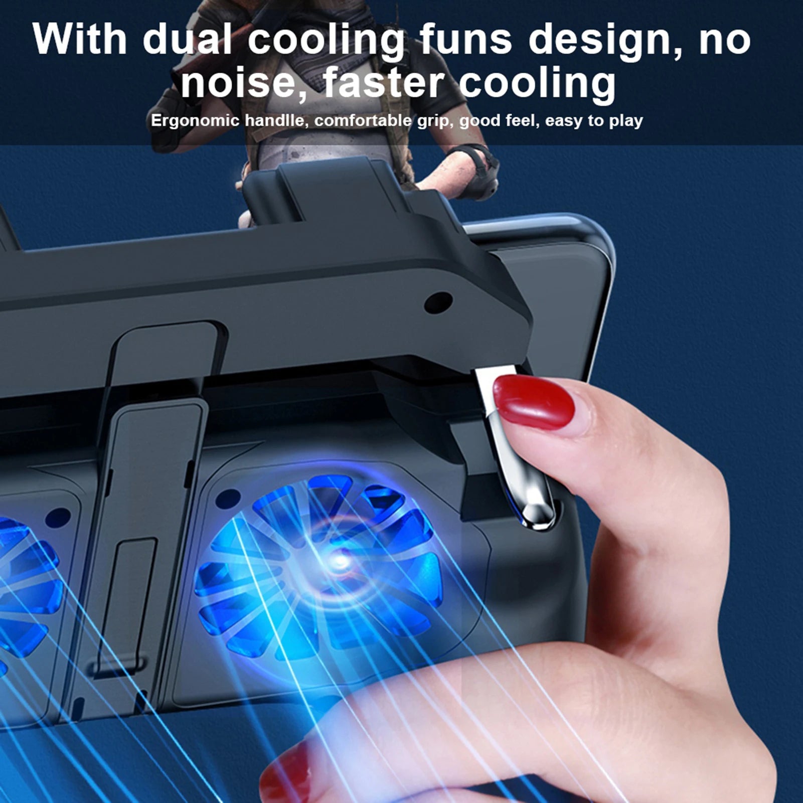 5-in-1 Mobile Game Controller with Dual Cooling Fans – L1R1 Triggers, Ergonomic Grip & Phone Stand for PUBG, COD & Fortnite
