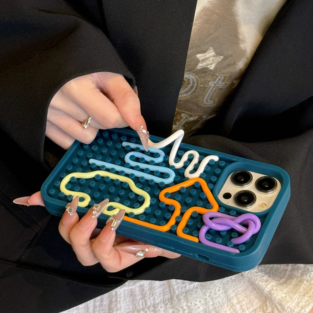 Stress-Relieving Maze iPhone Case – Interactive Fidget Cover with 5 Colorful Silicone Lines