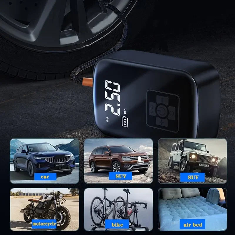 Portable Wireless Air Compressor Tire Pump – Fast Inflation for Cars, Bikes, Motorcycles & Sports Balls
