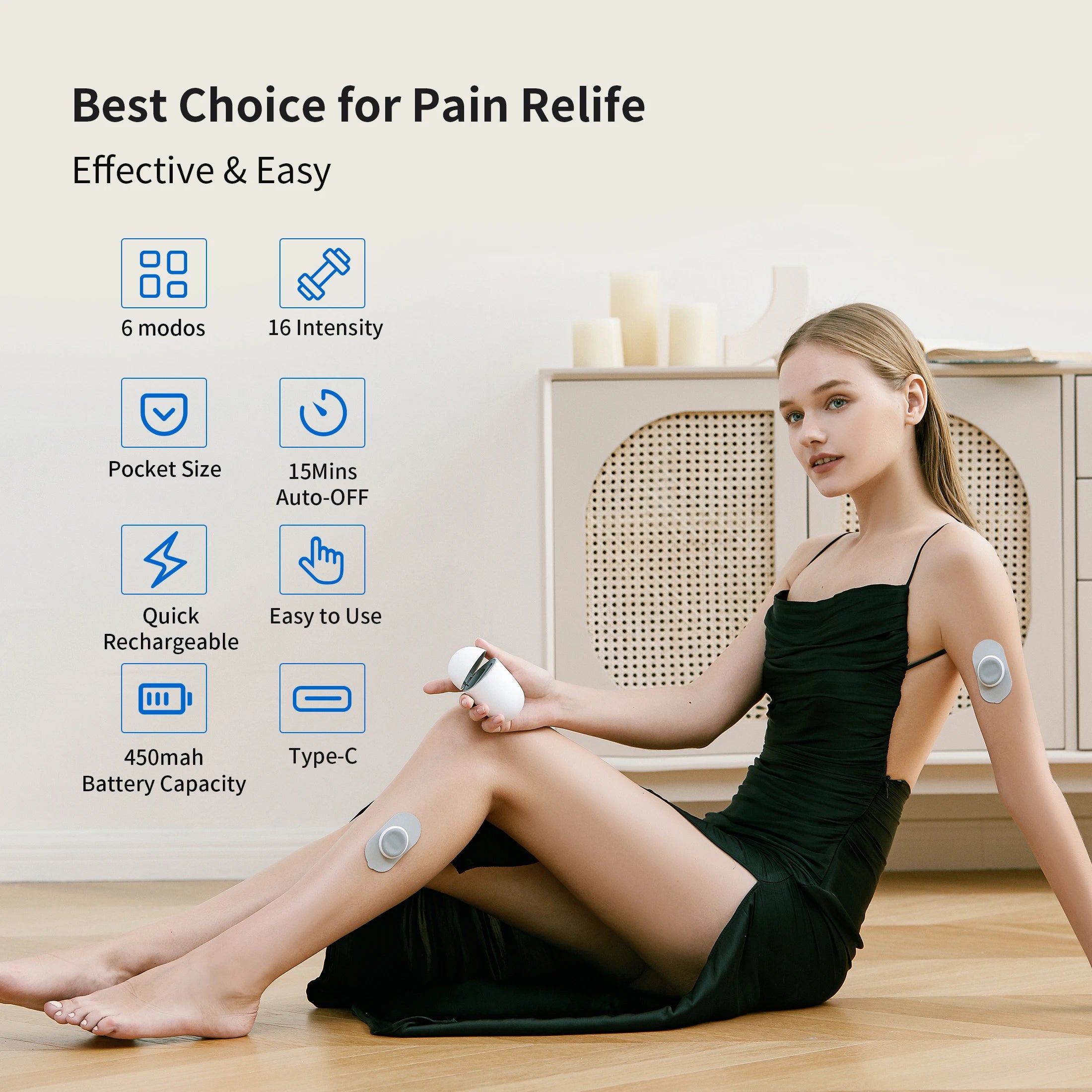 Portable EMS & TENS Pulse Massager – 16-Level Wireless Pain Relief & Muscle Recovery Device