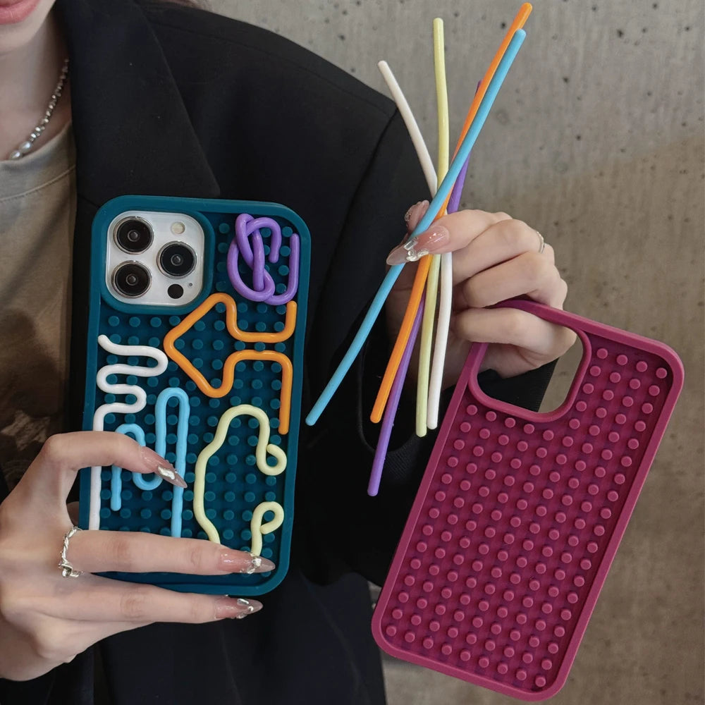 Stress-Relieving Maze iPhone Case – Interactive Fidget Cover with 5 Colorful Silicone Lines