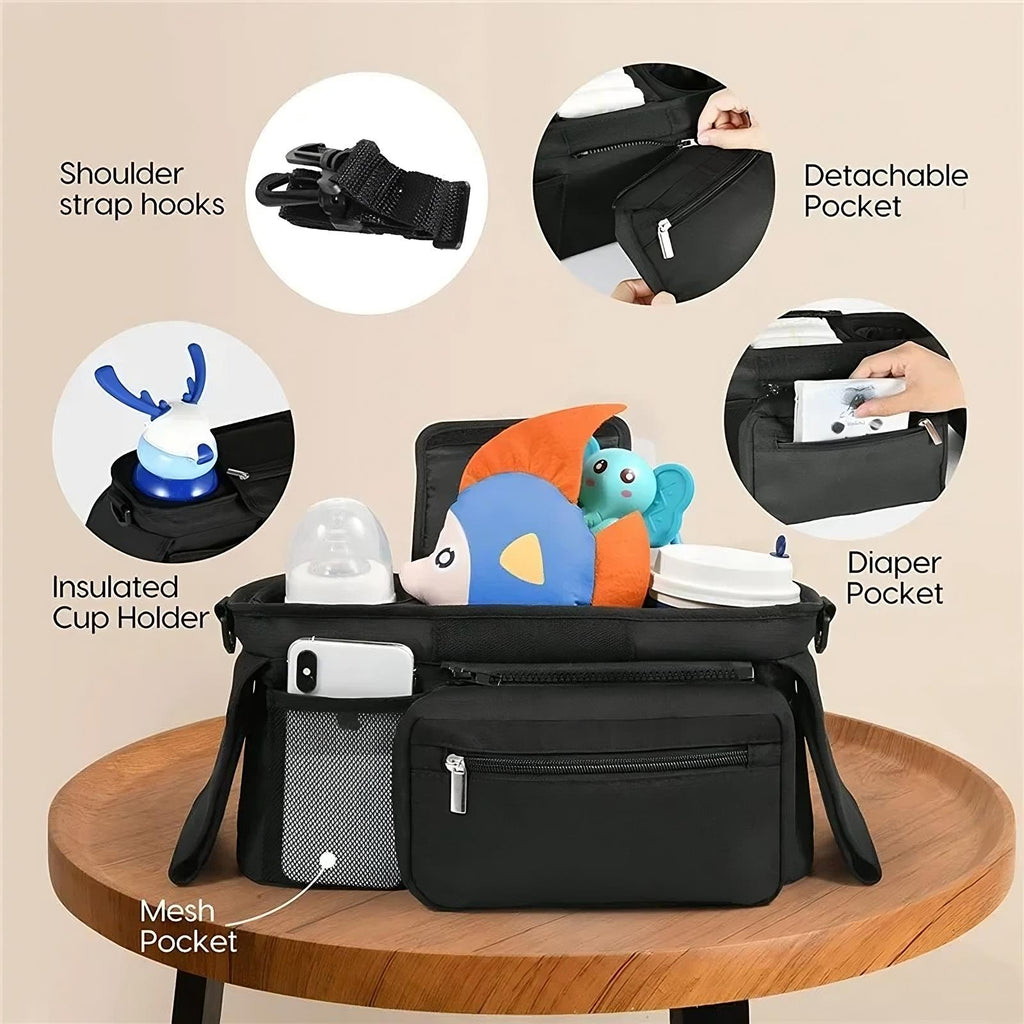 Universal Stroller Organizer – Insulated Cup Holders, Detachable Wristlet & Shoulder Bag for Joggers, Umbrellas & Pet Strollers
