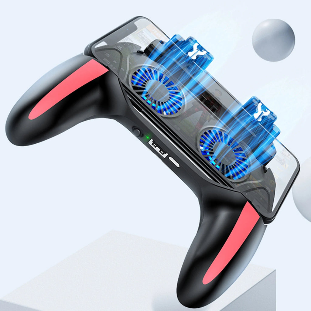 5-in-1 Mobile Game Controller with Dual Cooling Fans – L1R1 Triggers, Ergonomic Grip & Phone Stand for PUBG, COD & Fortnite
