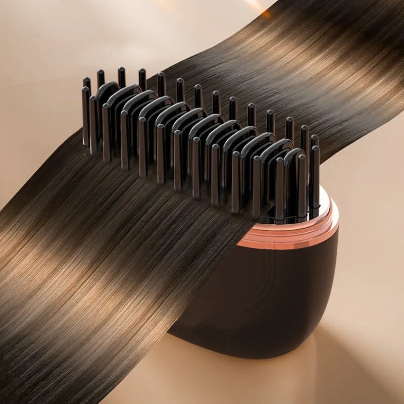 Mini Rechargeable Hair Straightener Brush – Cordless USB-C Travel Styler with 3-Speed Heat Control