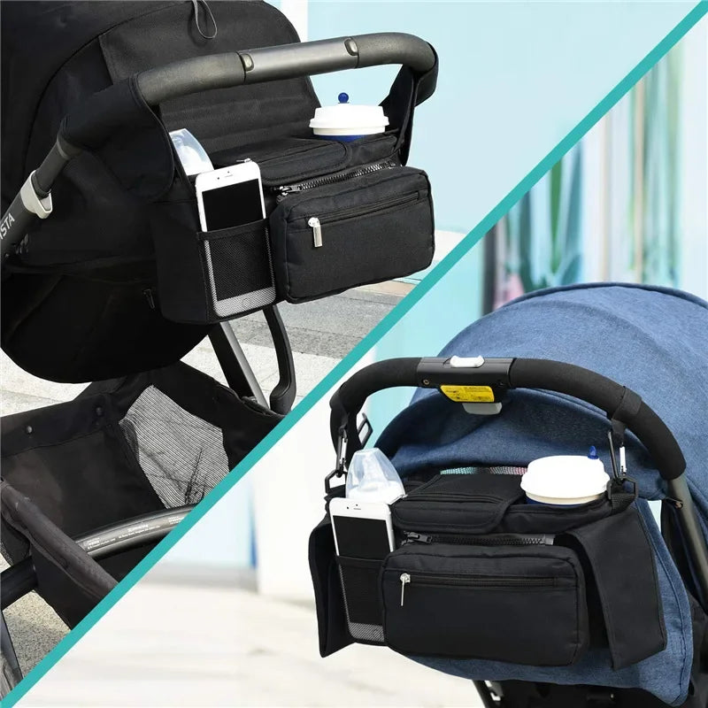 Universal Stroller Organizer – Insulated Cup Holders, Detachable Wristlet & Shoulder Bag for Joggers, Umbrellas & Pet Strollers