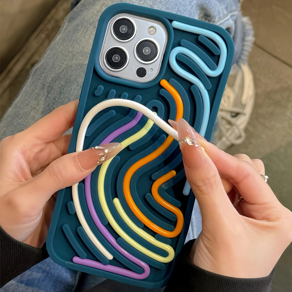 Stress-Relieving Maze iPhone Case – Interactive Fidget Cover with 5 Colorful Silicone Lines