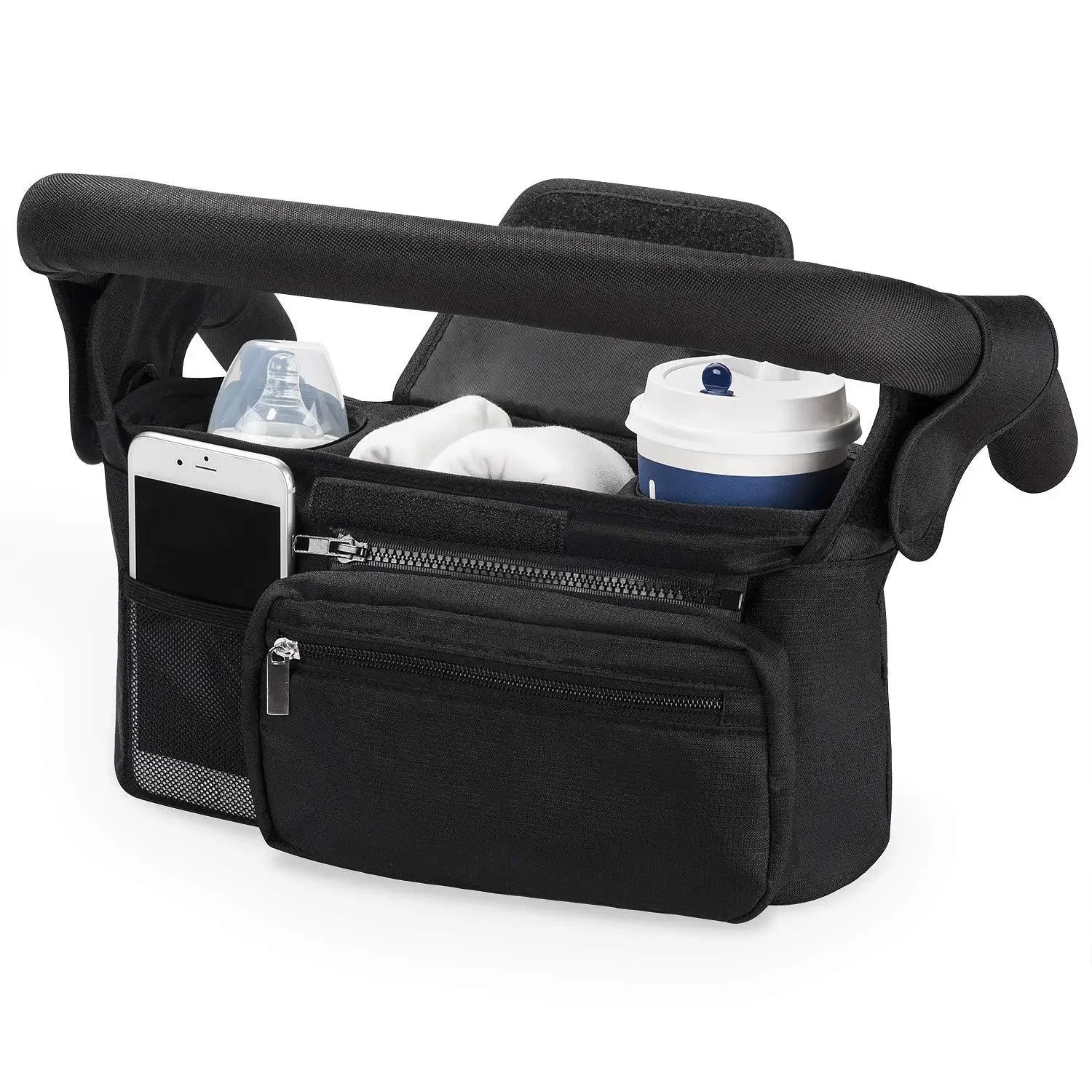 Universal Stroller Organizer – Insulated Cup Holders, Detachable Wristlet & Shoulder Bag for Joggers, Umbrellas & Pet Strollers