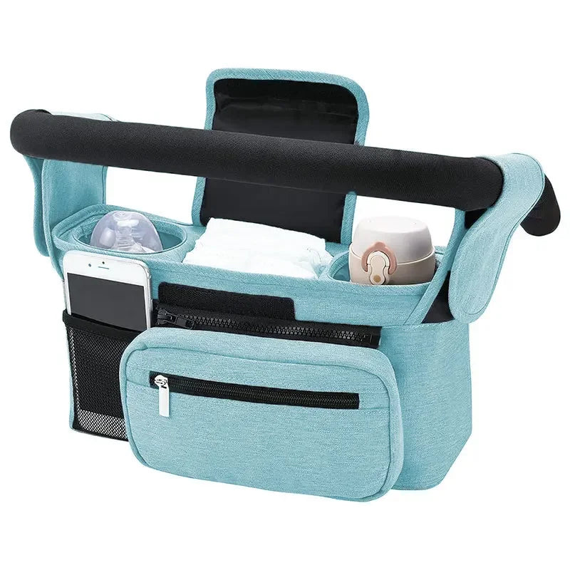 Universal Stroller Organizer – Insulated Cup Holders, Detachable Wristlet & Shoulder Bag for Joggers, Umbrellas & Pet Strollers