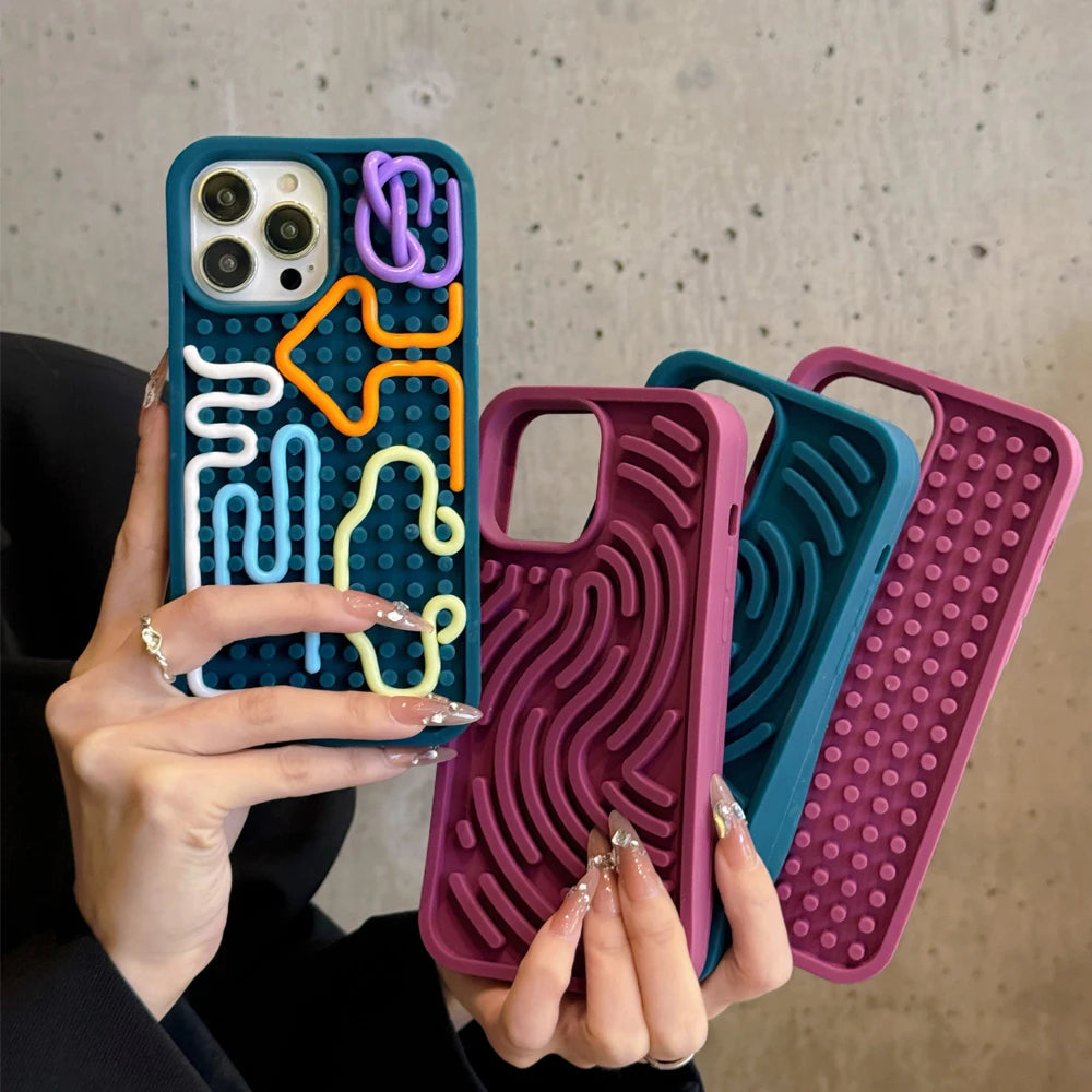 Stress-Relieving Maze iPhone Case – Interactive Fidget Cover with 5 Colorful Silicone Lines