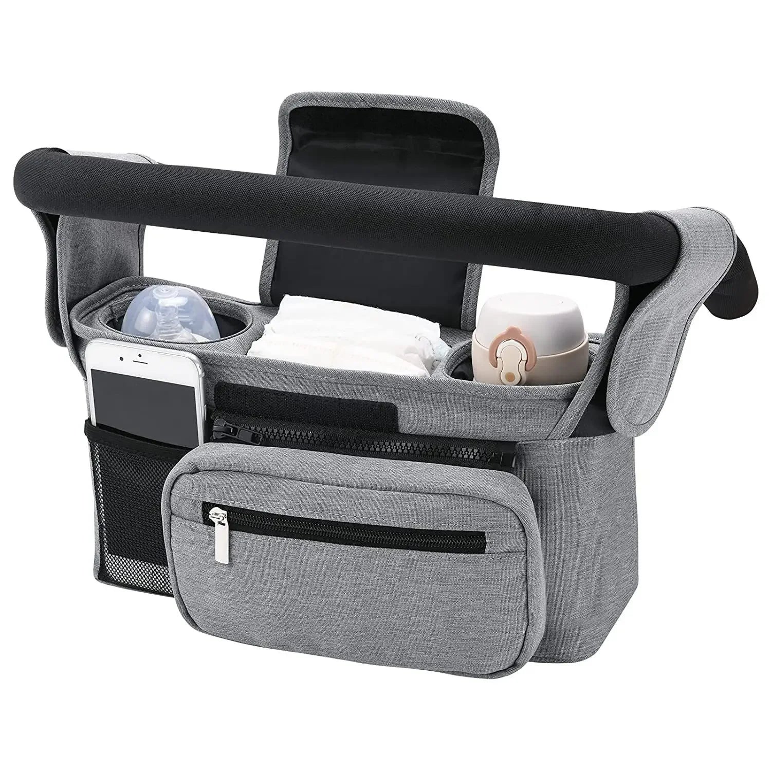 Universal Stroller Organizer – Insulated Cup Holders, Detachable Wristlet & Shoulder Bag for Joggers, Umbrellas & Pet Strollers