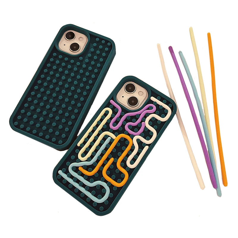 Stress-Relieving Maze iPhone Case – Interactive Fidget Cover with 5 Colorful Silicone Lines