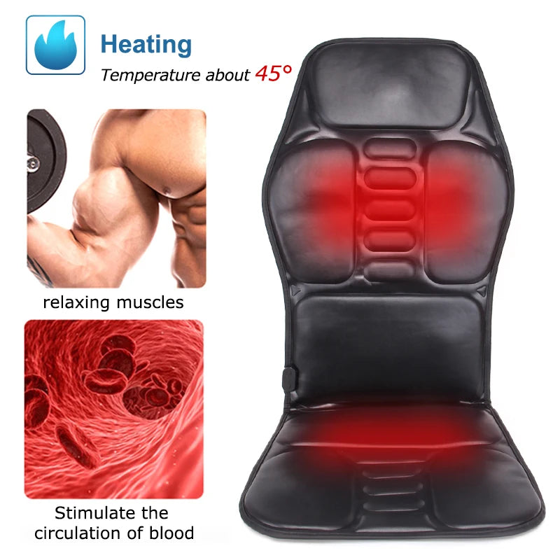 Heated Electric Massage Cushion – Vibrating Back & Lumbar Relief for Car, Home & Office