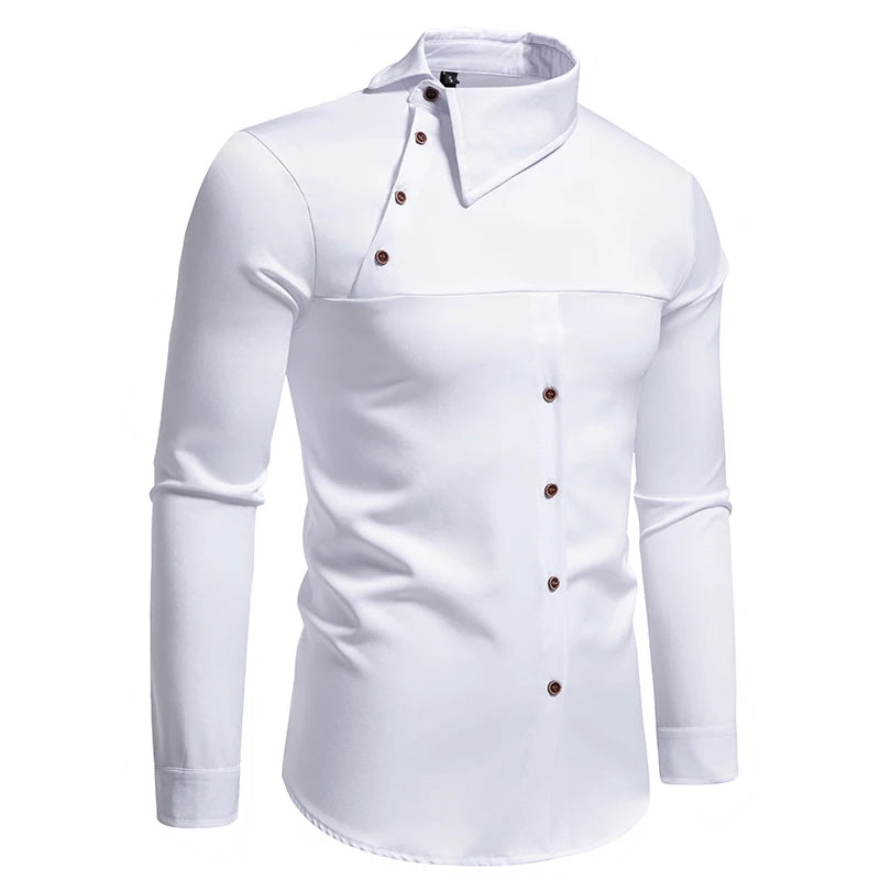 JUSTBREAKIT Men's Casual Long Sleeve Shirt – Single Breasted, Stretch Polyester