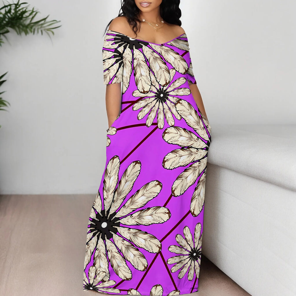 Meslima Women's Loose Print Maxi Dress – Short Sleeve, O-Neck, Spring Summer
