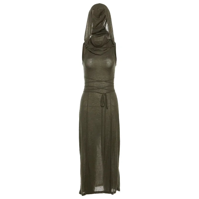 Fmxires Women's Sexy Hollow Out Hooded Sheath Dress – Slim Fit, Ankle-Length