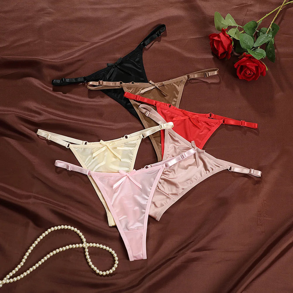 MOONBIFFY Women's Low-Rise G-String Panties – Bow Detail, Cotton Polyester Knit