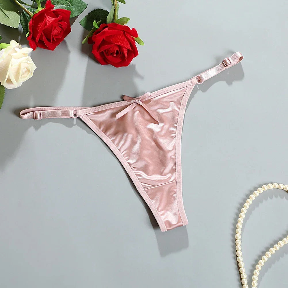 MOONBIFFY Women's Low-Rise G-String Panties – Bow Detail, Cotton Polyester Knit