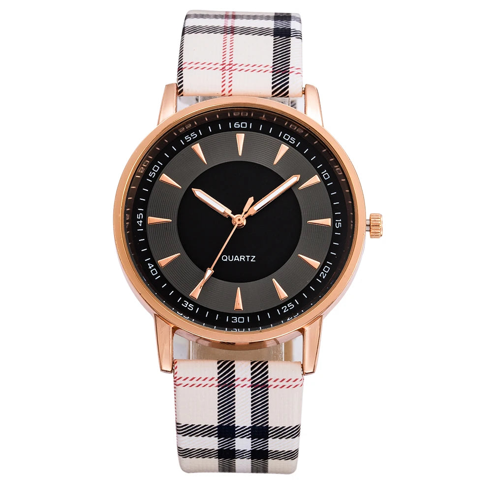 JBAILI Women's Fashion Quartz Watch – Luxury Metal Dial, Leather Band