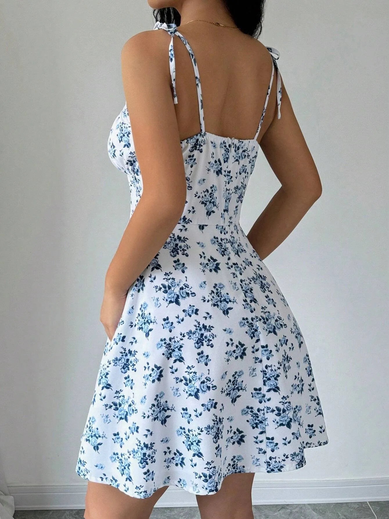 Women's French Style Floral A-Line Camisole Dress – Sleeveless, Knee-Length