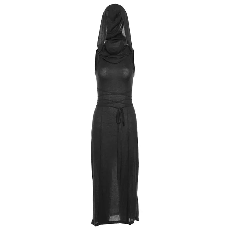 Fmxires Women's Sexy Hollow Out Hooded Sheath Dress – Slim Fit, Ankle-Length