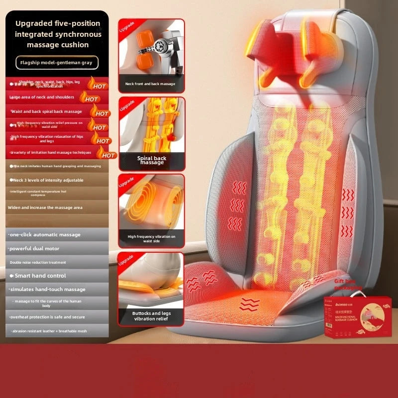 Shiatsu Heated Massage Seat Cushion – Kneading Back, Waist & Hip Relief with 5 Vibration Modes