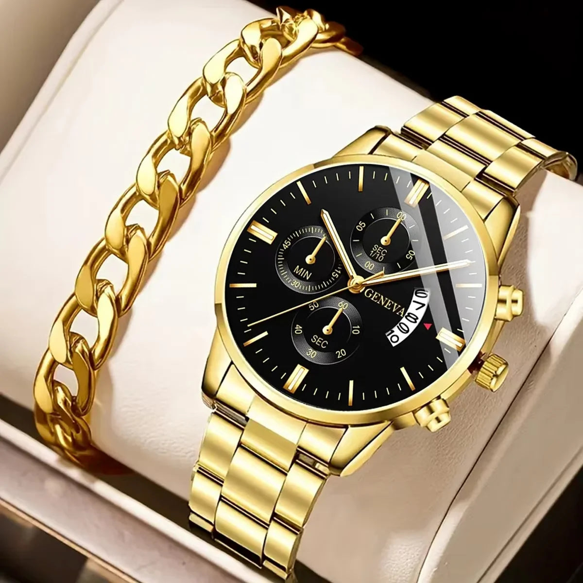 GAIETY Fashion Quartz Watch – 41mm Numberless Dial, Alloy Bracelet, Calendar