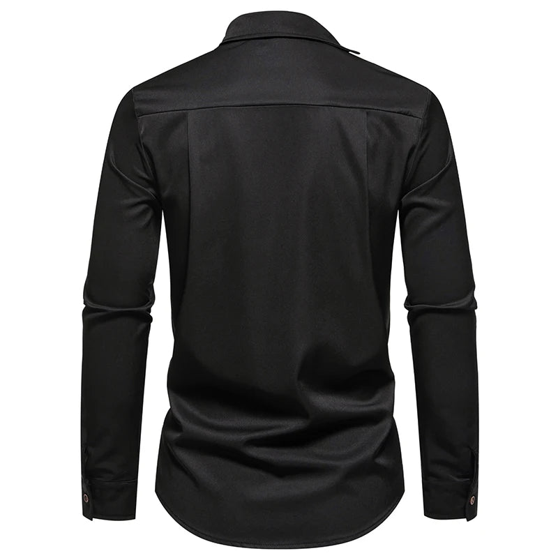 JUSTBREAKIT Men's Casual Long Sleeve Shirt – Single Breasted, Stretch Polyester
