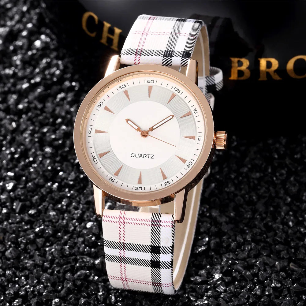 JBAILI Women's Fashion Quartz Watch – Luxury Metal Dial, Leather Band