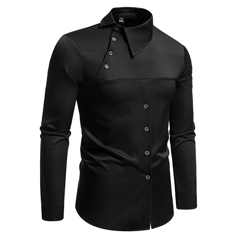 JUSTBREAKIT Men's Casual Long Sleeve Shirt – Single Breasted, Stretch Polyester