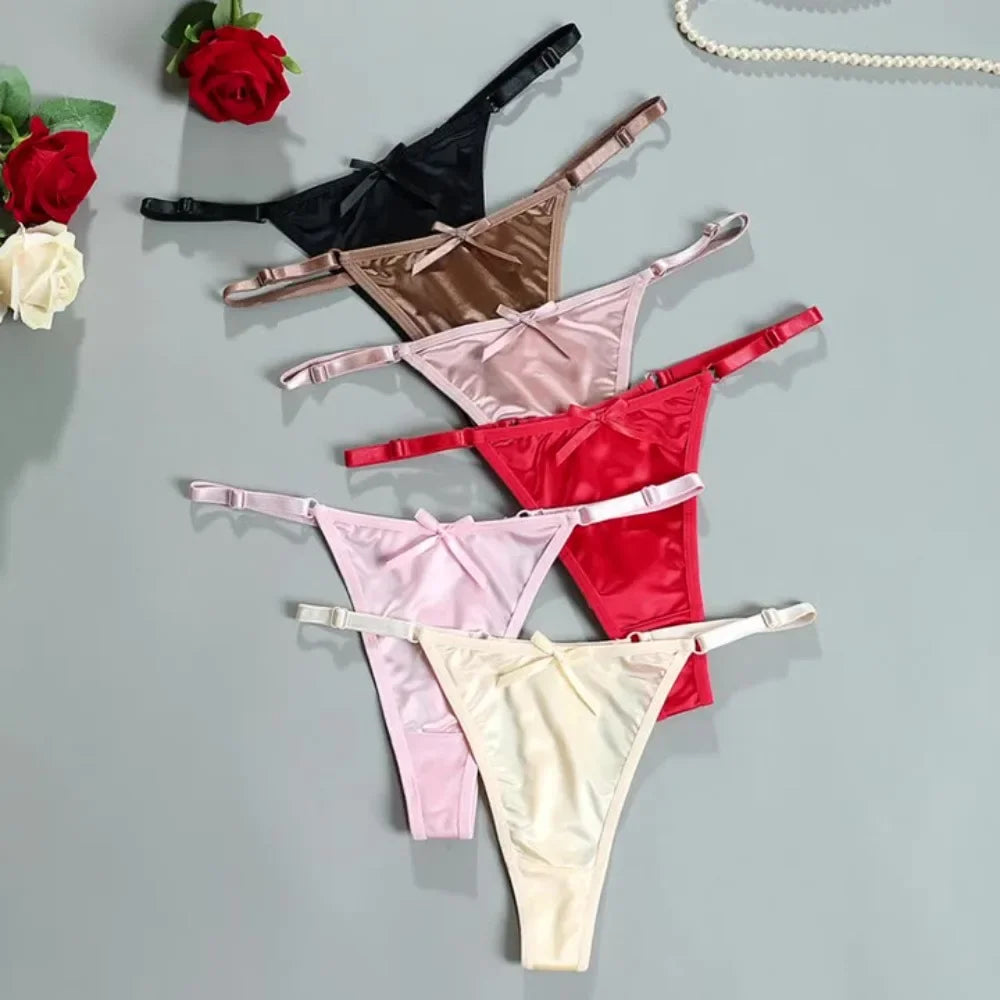 MOONBIFFY Women's Low-Rise G-String Panties – Bow Detail, Cotton Polyester Knit