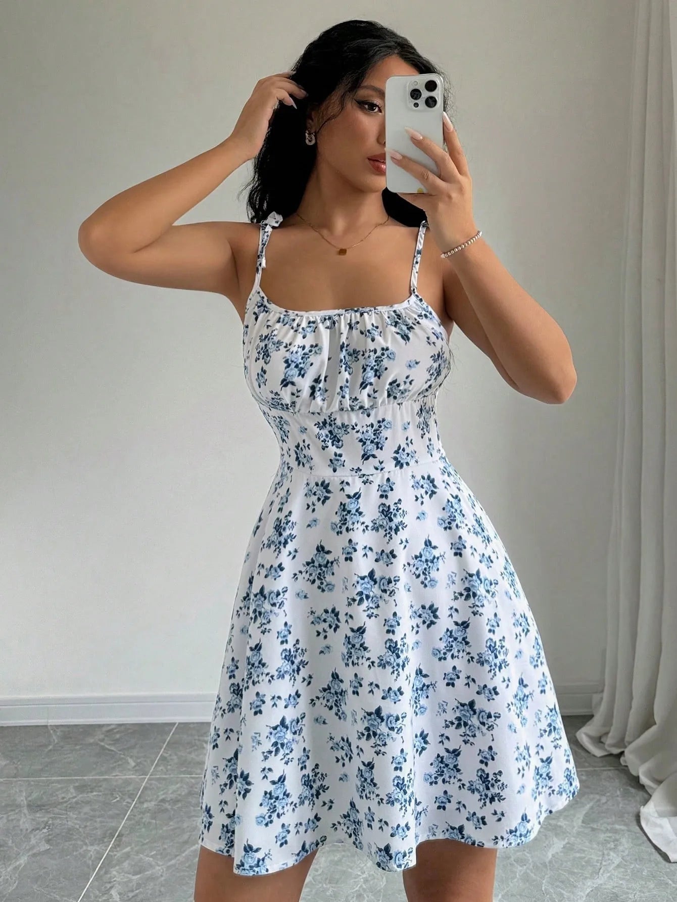 Women's French Style Floral A-Line Camisole Dress – Sleeveless, Knee-Length
