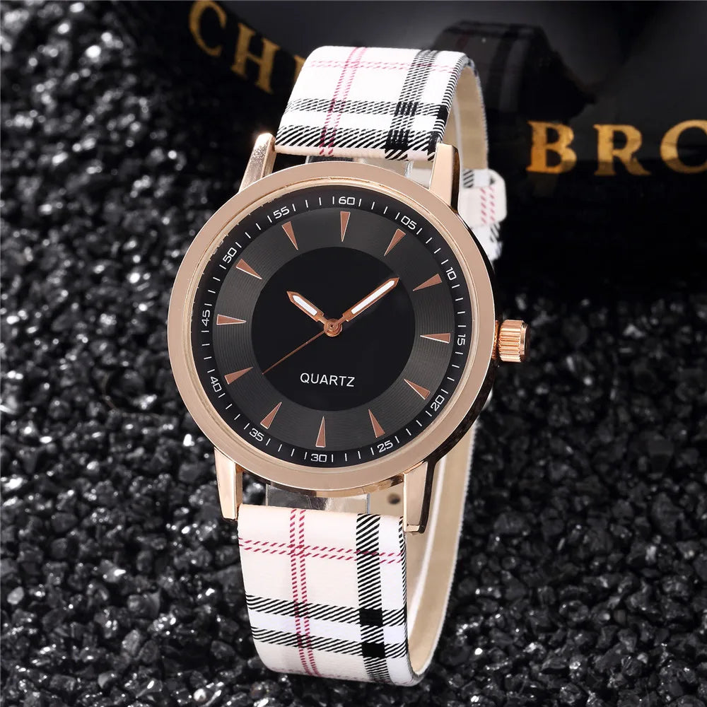 JBAILI Women's Fashion Quartz Watch – Luxury Metal Dial, Leather Band