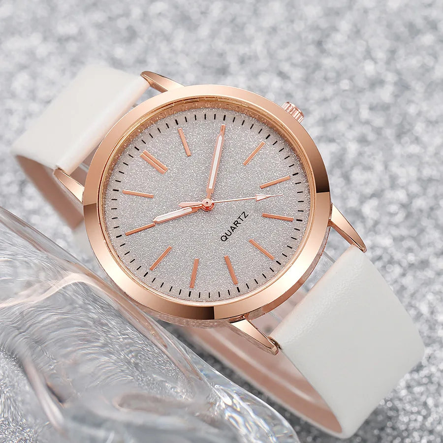 Women's Fashion Quartz Watch – 38mm Numberless Dial, Leather Band
