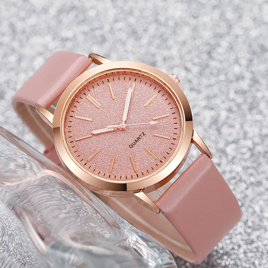 Women's Fashion Quartz Watch – 38mm Numberless Dial, Leather Band