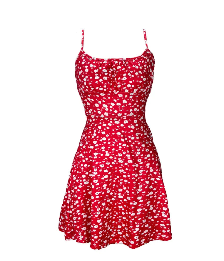 Women's French Style Floral A-Line Camisole Dress – Sleeveless, Knee-Length